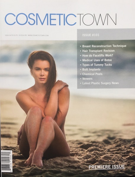 Cover of the Cosmetic Town Magazine which features many articles about cosmetic and plastic surgery